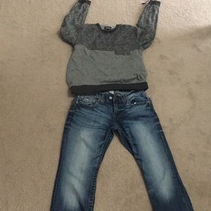 True Religion Jeans and Gray Sweatshirt